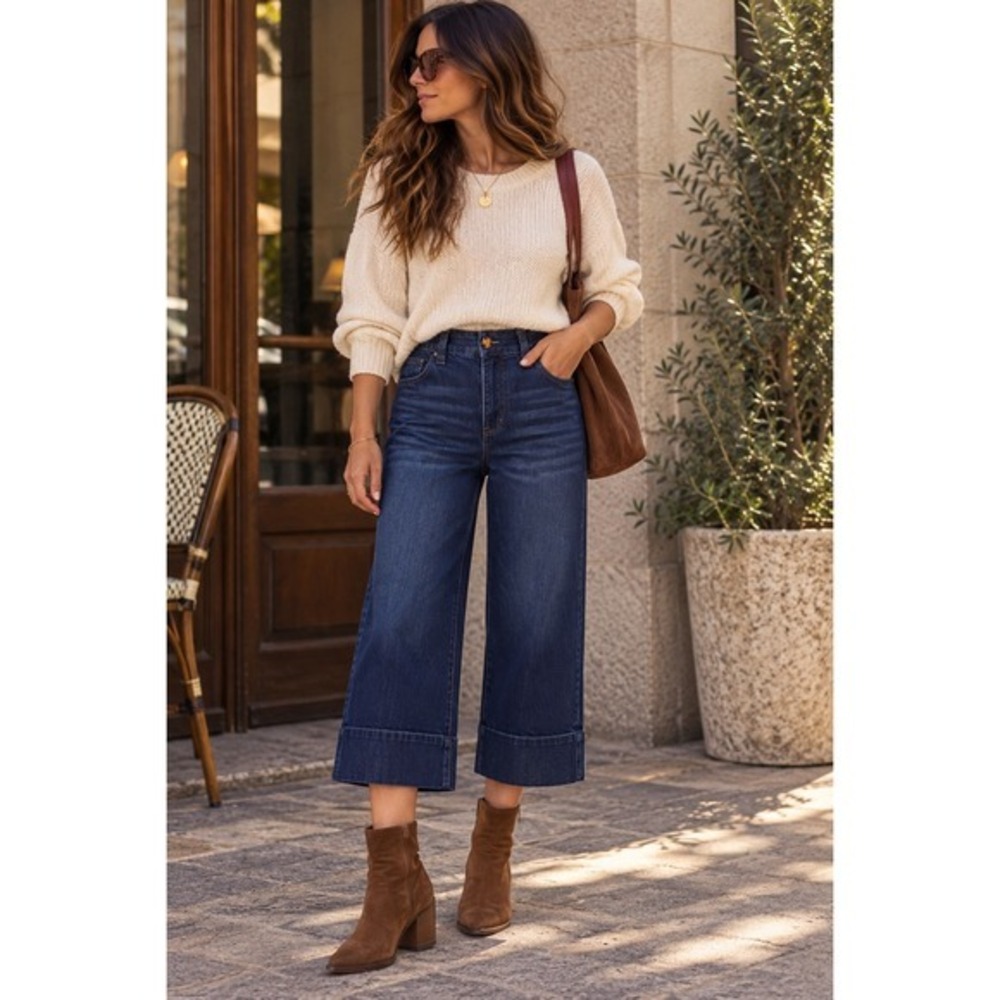 Wide Leg Cropped High Rise Stretch Jeans Normcore Minimalist Colette style